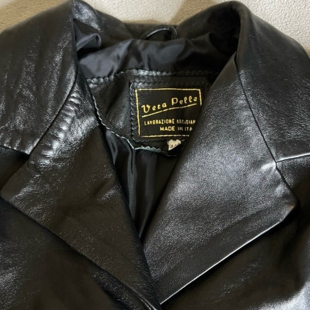 Vera Pelle Italian Black Leather Jacket Size 44/12 - Picture 11 of 16